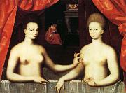 unknow artist Gabrielle d'Estrees and Her Sister,the Duchesse de Villars oil on canvas